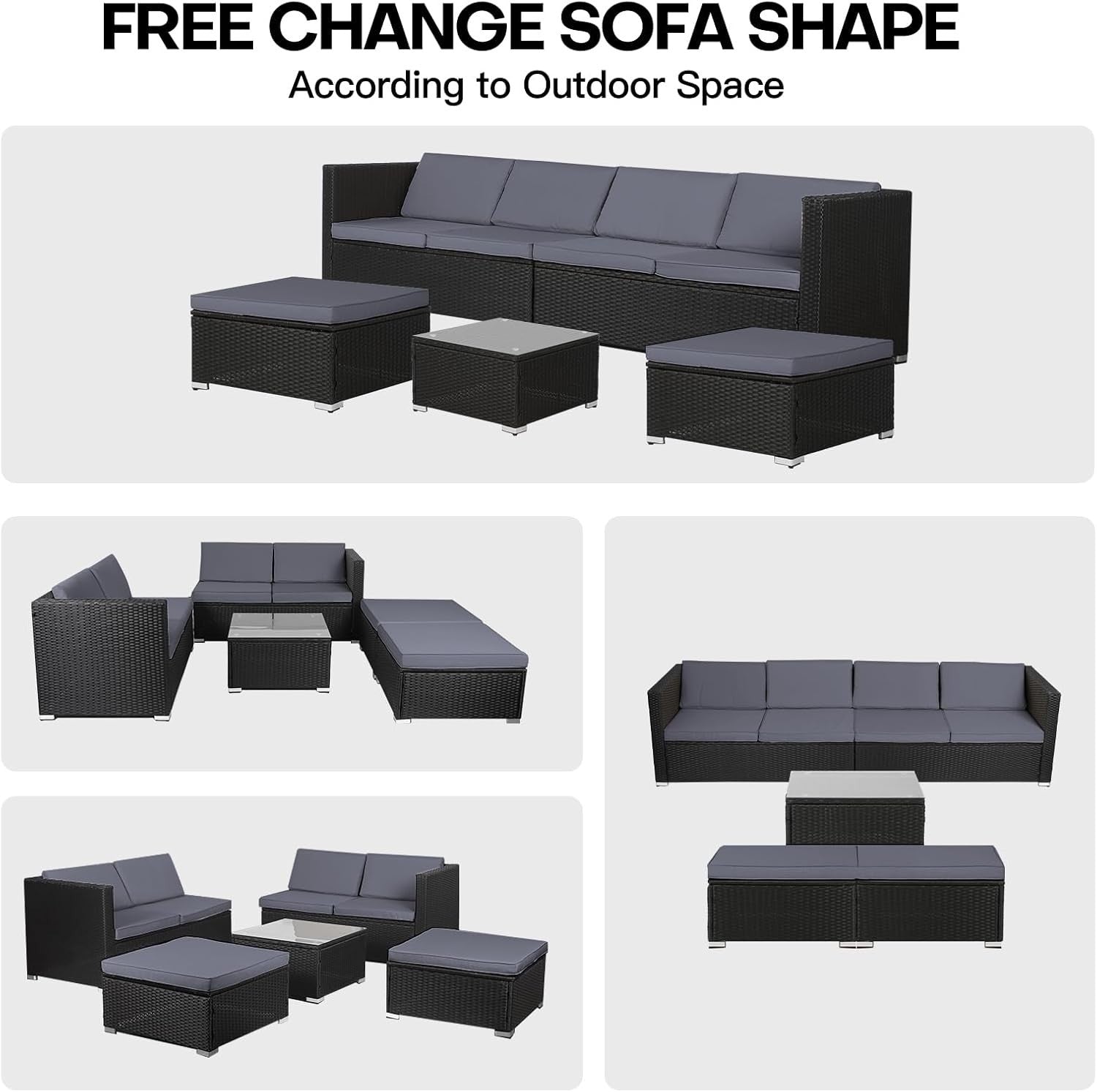 6 Seater Rattan Garden Sofa Set with Table & Stools – Weatherproof Patio