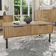 Oak Wood Coffee Table with Storage, Classic Rectangular Design 88cm