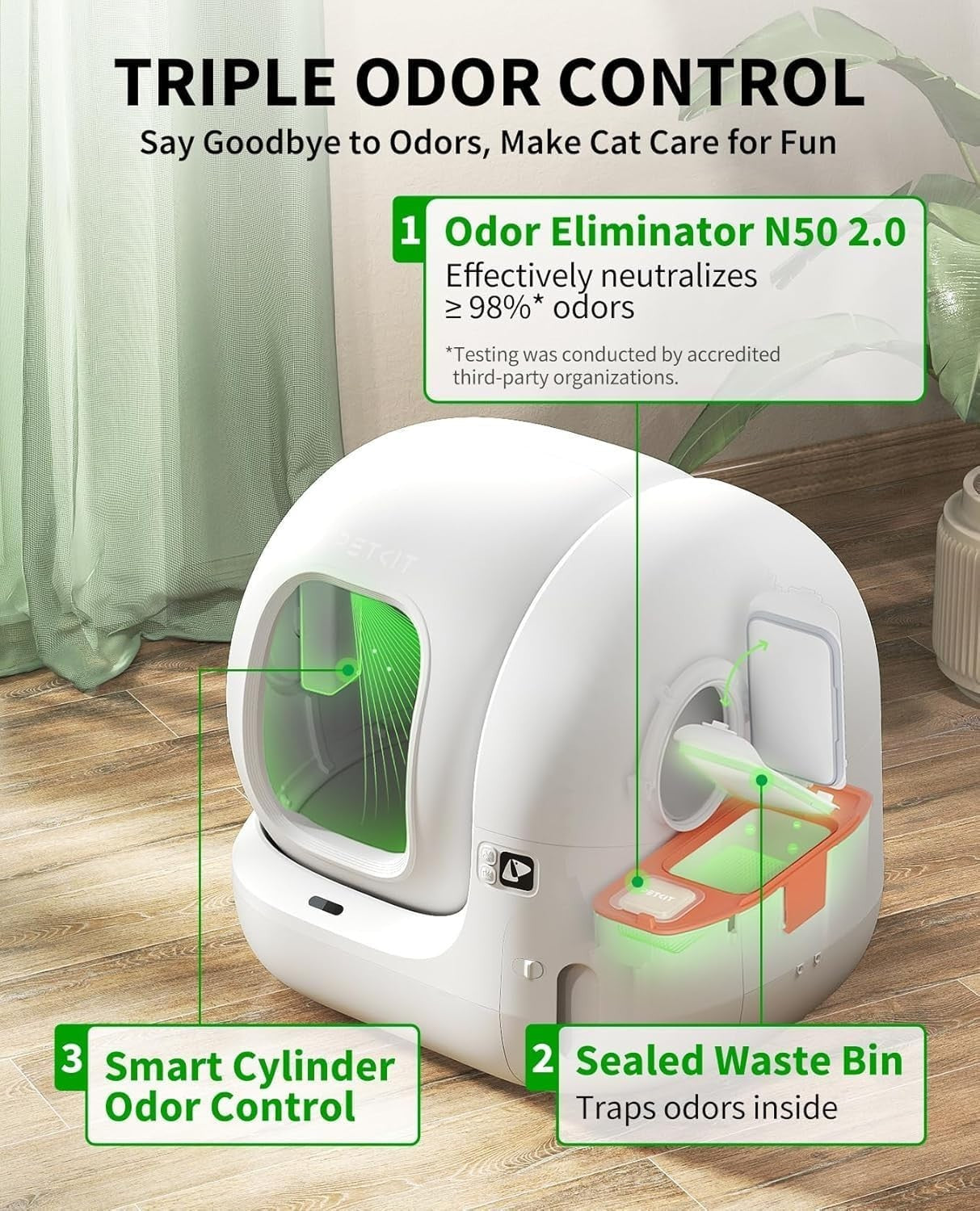 Automatic Cat Litter Robot 76L Smart App Controlled Odor Free Tray