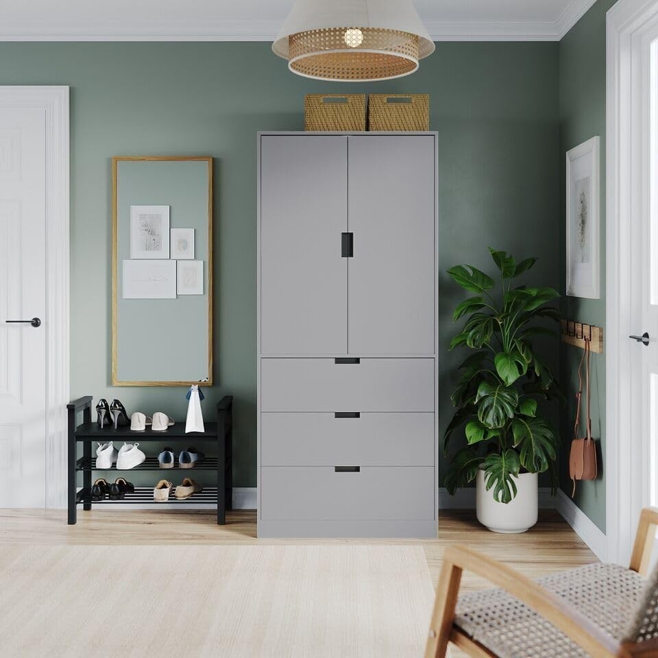 Modern Grey 2 Door 3 Drawer Wardrobe with Rail & Shelf 180cm Storage