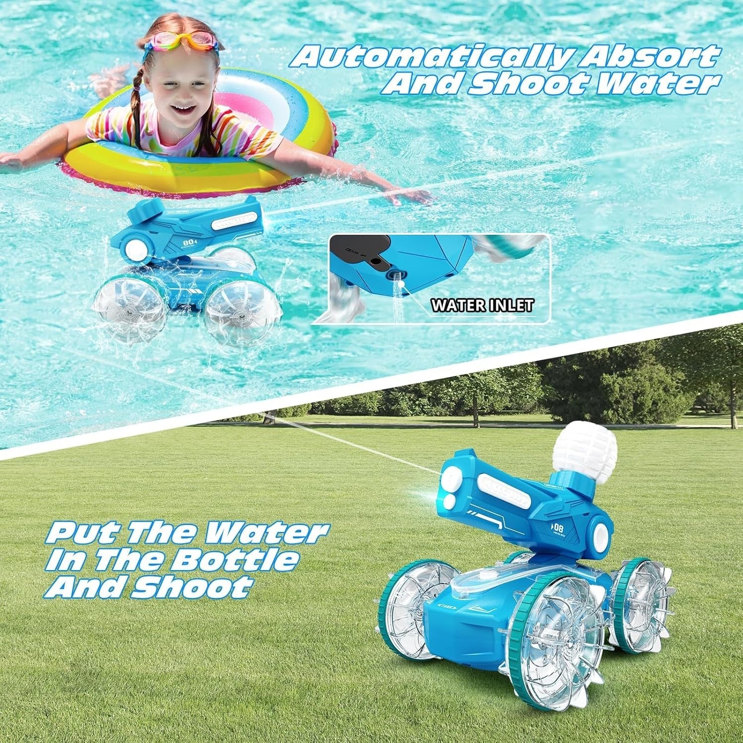 Amphibious RC Car Boat 4WD – 360° Stunt Water Spray Toy with LED Lights