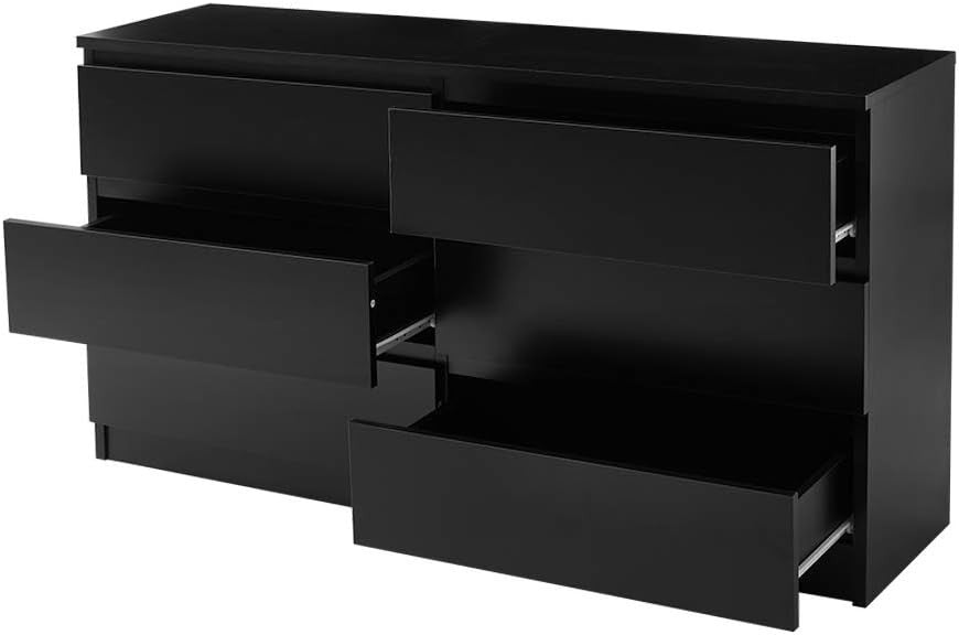 Black 6 Drawer Chest Storage Unit Modern Bedroom Cabinet 120cm Wide