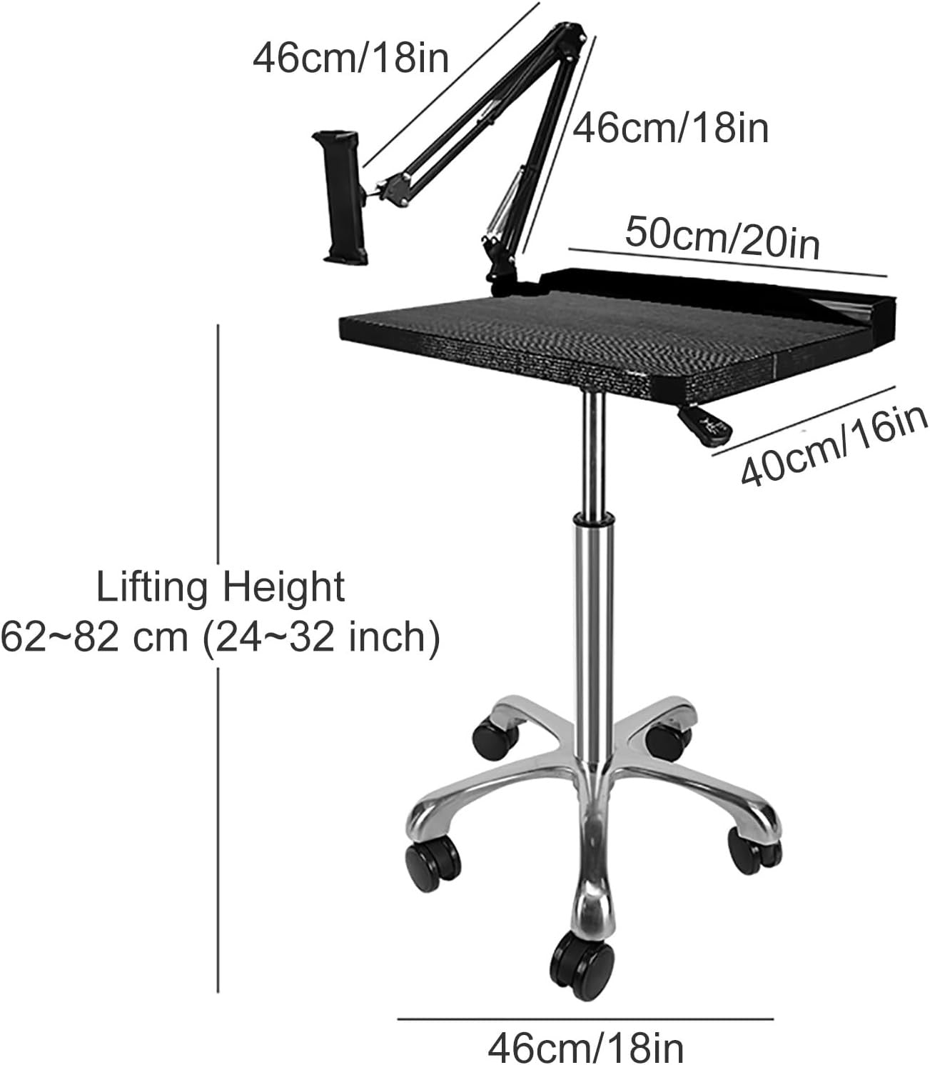 Portable Tattoo Workstation Adjustable Height Rolling Table Studio Tray