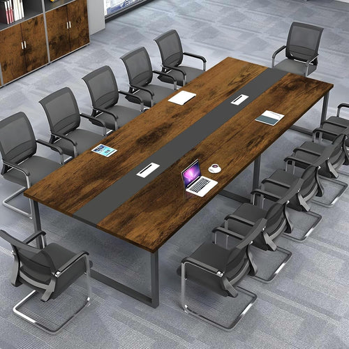 Flamed Wood Conference Table 240cm w/ Metal Frame & Scratch-Resistant Top