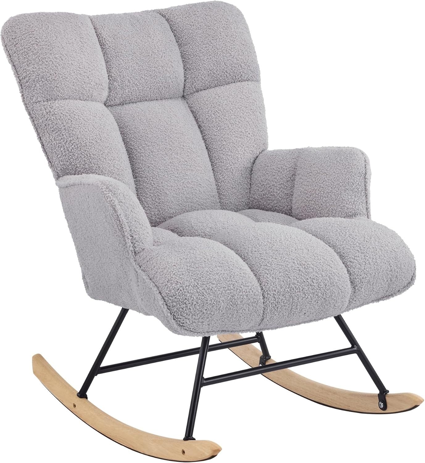 Comfy Nursery Rocking Chair Teddy Fabric Glider for Adults Bedroom