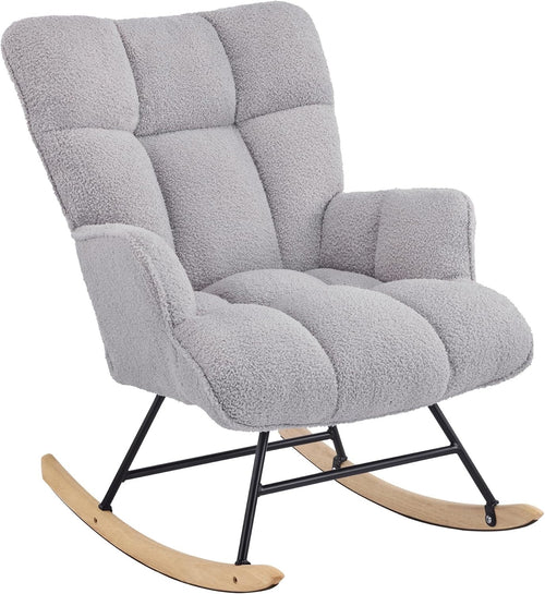 Comfy Nursery Rocking Chair Teddy Fabric Glider for Adults Bedroom