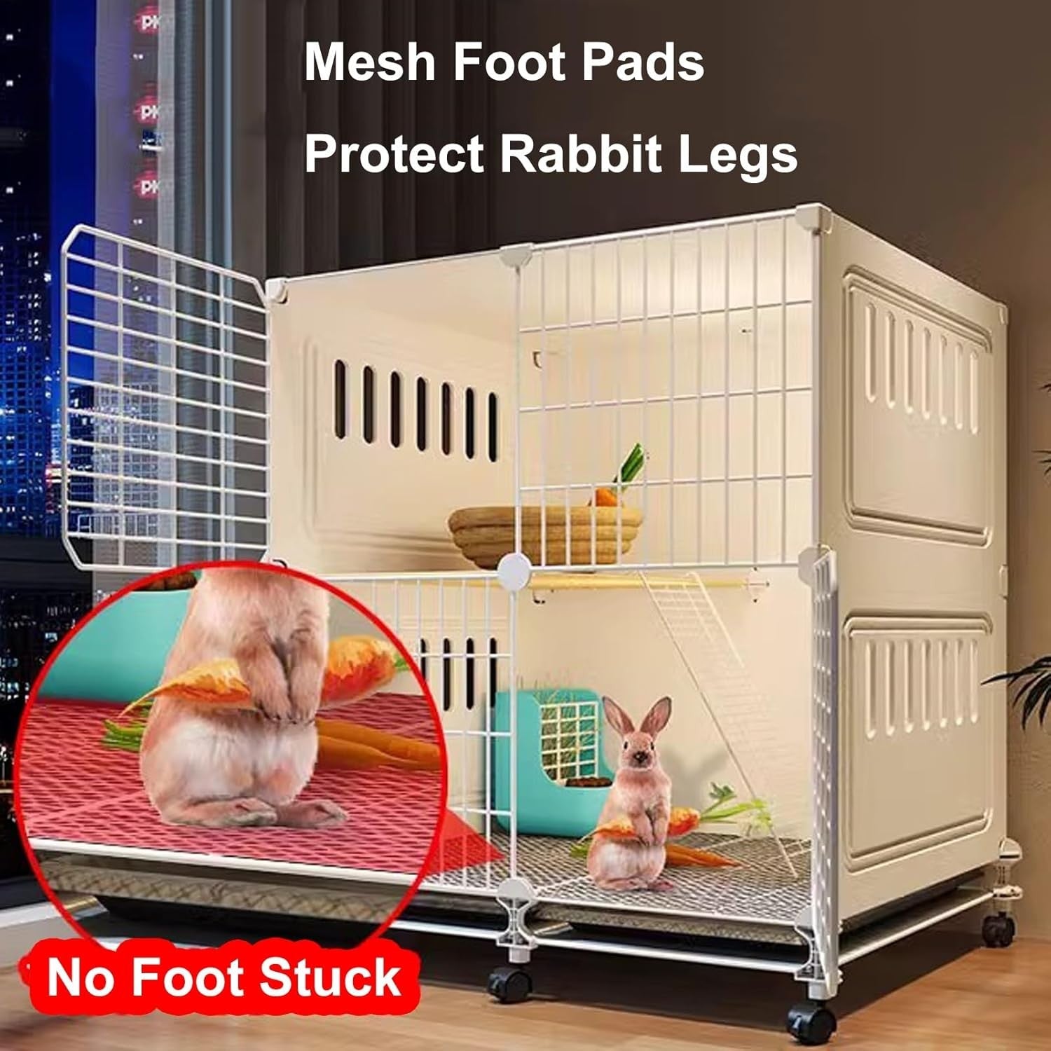 Large Rabbit Cage Indoor 2 Tier with Wheels Ventilated Easy Clean