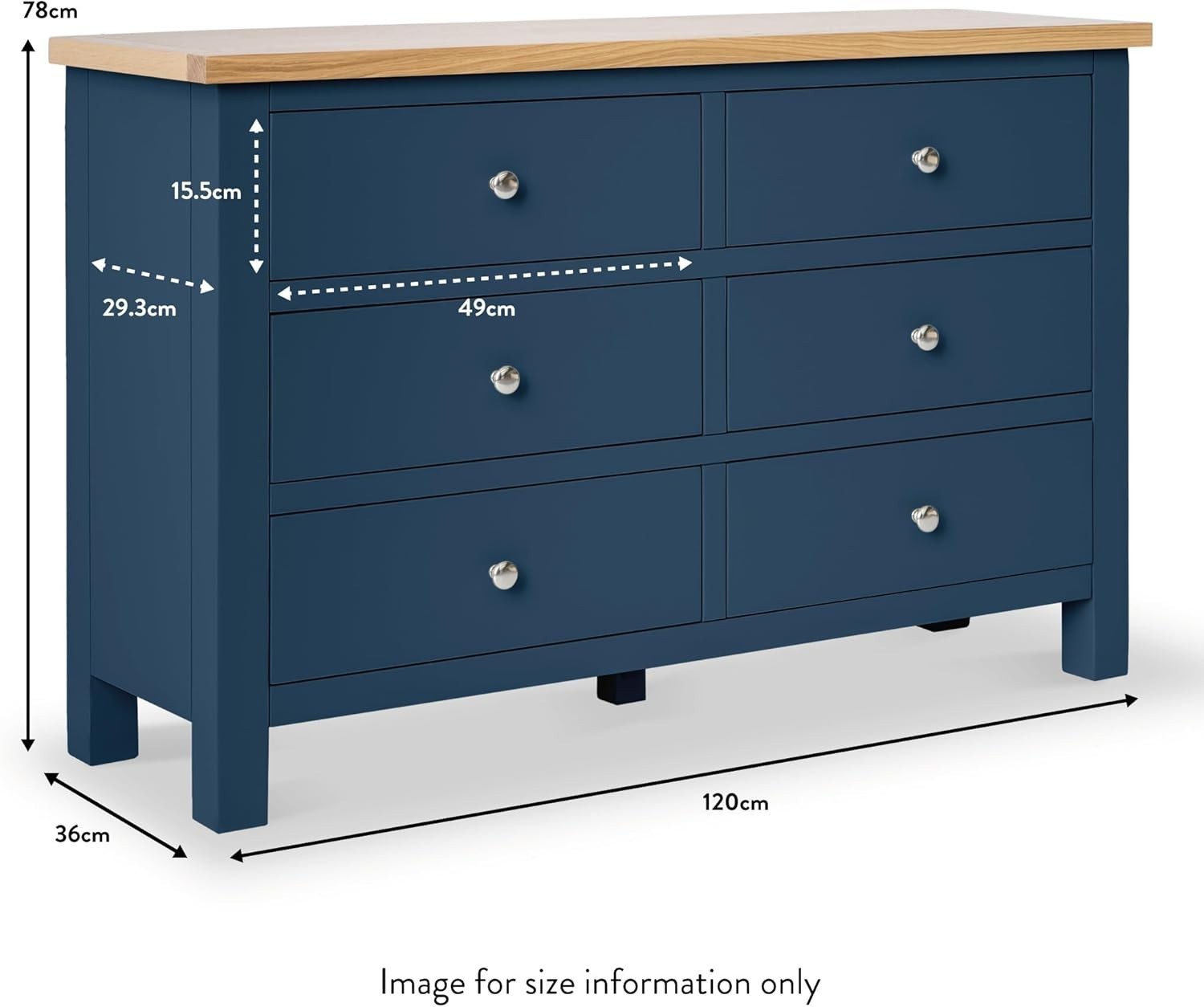 6 Drawer Navy Blue Chest – Solid Wood Storage, Matte Finish Bedroom Decor