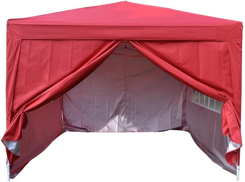3x3m Red Waterproof Pop Up Garden Gazebo Party Tent with Sides – Heavy-Duty