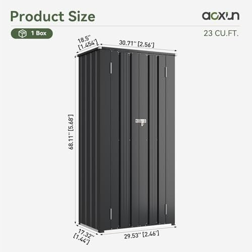 Aoxun 2.5×1.5ft Metal Garden Storage Cabinet Outdoor Vertical Shed Black