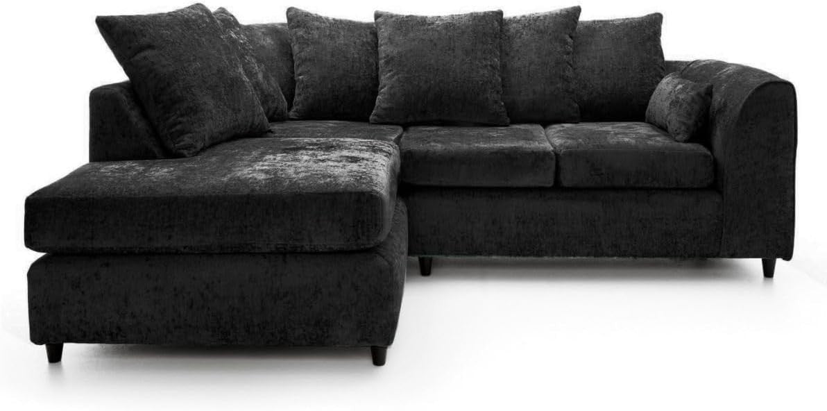 L Shaped Sofa 4 Seater Left Hand Corner Couch Black Fabric Scatter Back