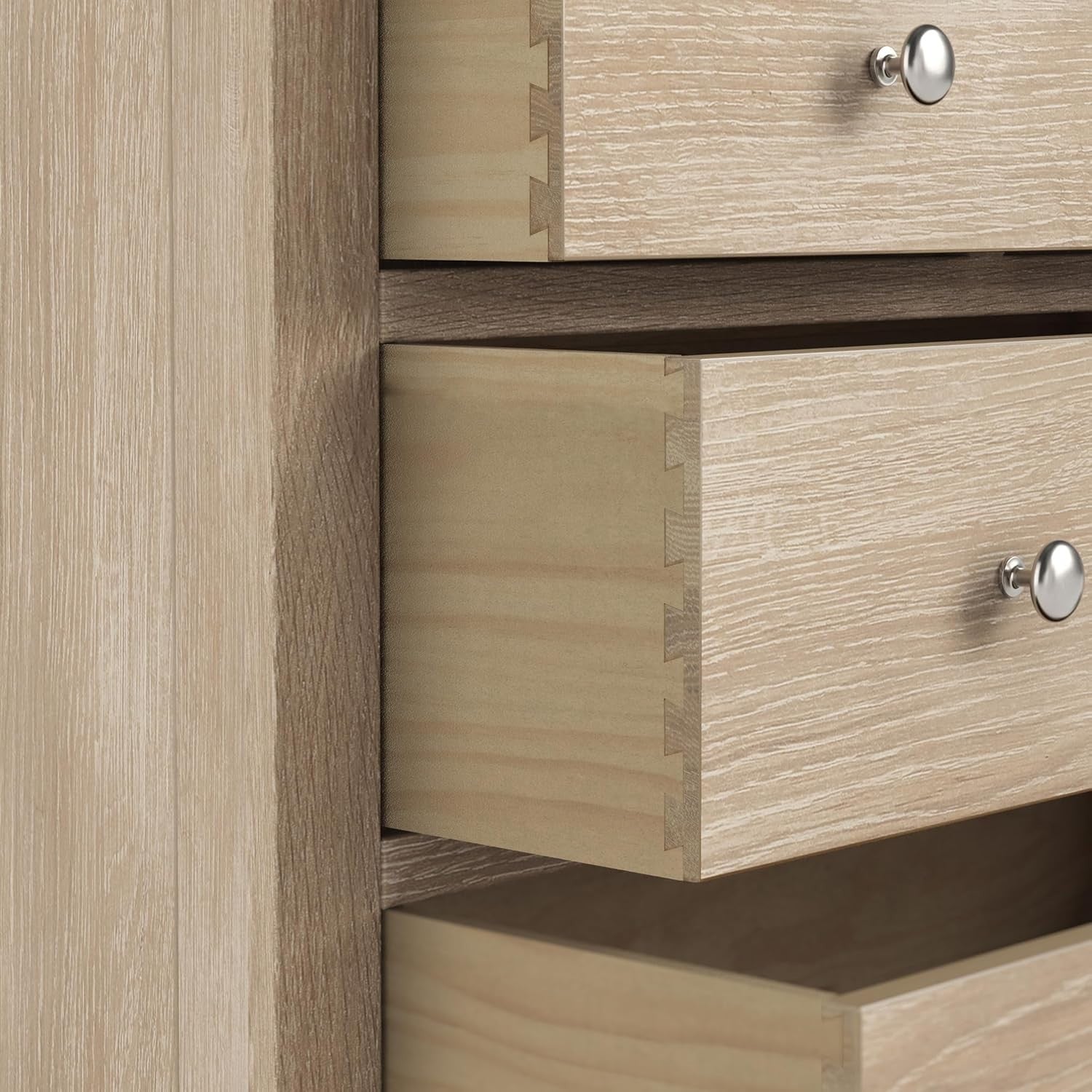 6 Drawer Washed Oak Chest – Solid Wood Storage, Bedroom & Hallway Organizer