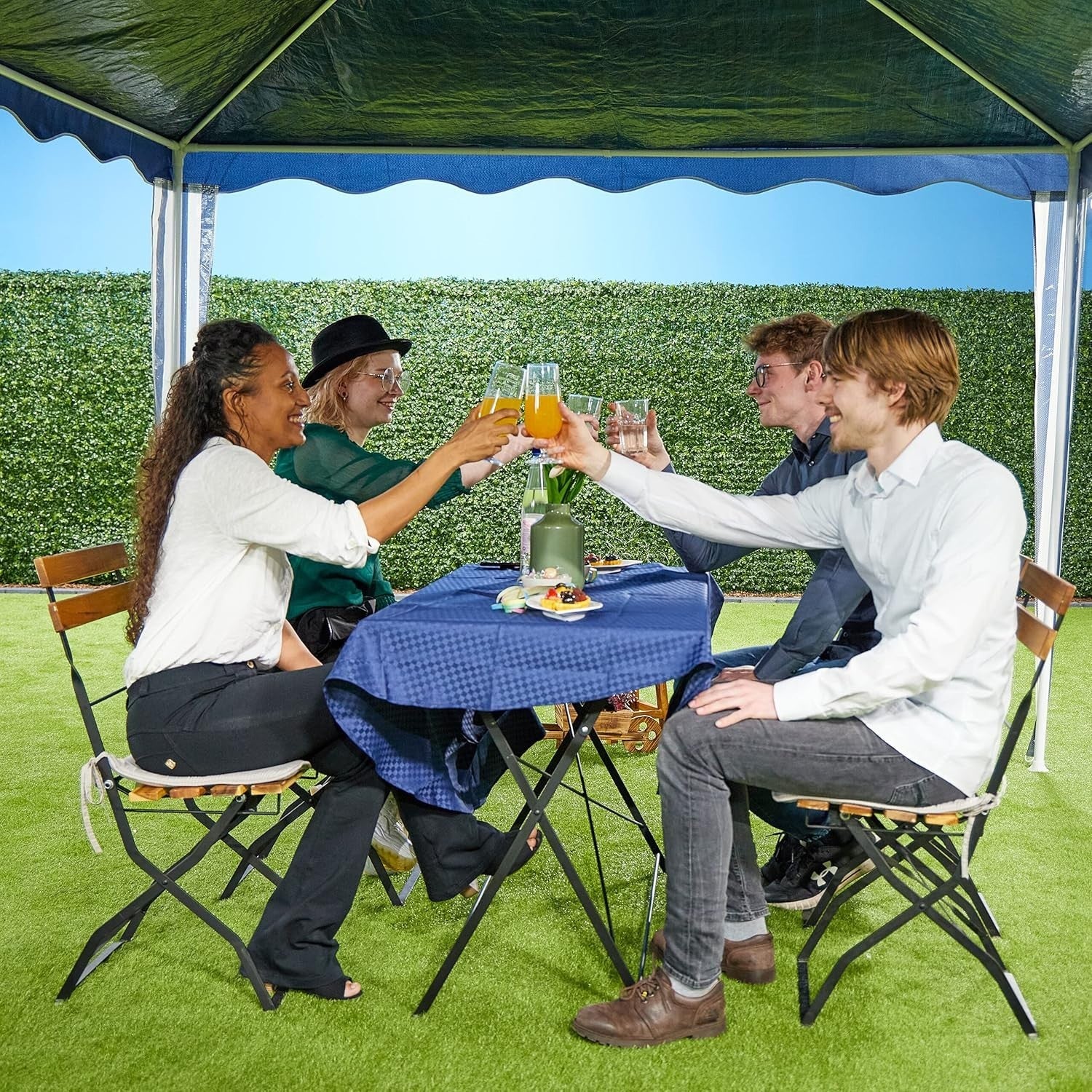 2.5x3x4M Dark Blue Garden Gazebo Party Tent Waterproof Steel Frame PE Roof