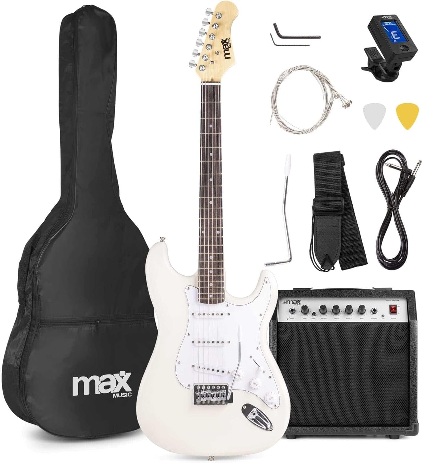 Beginner Electric Guitar Starter Kit 40W Amp 21-Fret S Style White