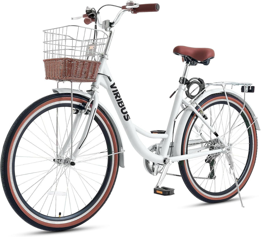 Comfort Cruiser Bike for Women - 7-Speed Commuter with Basket & Step-Through