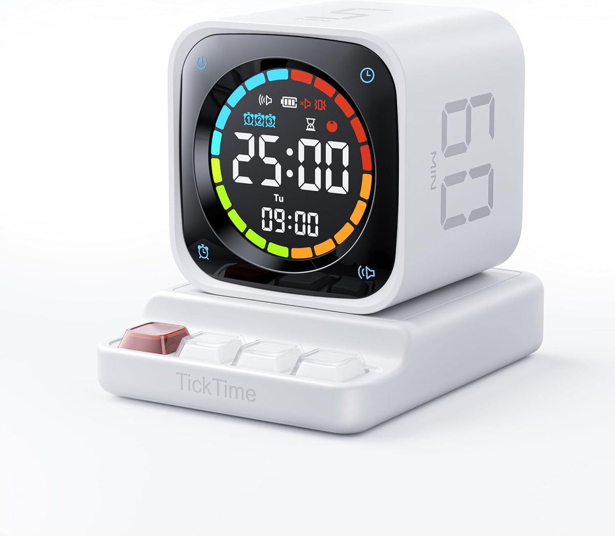 Pomodoro Timer Cube White Digital Countdown Stopwatch Focus Study Desk Clock