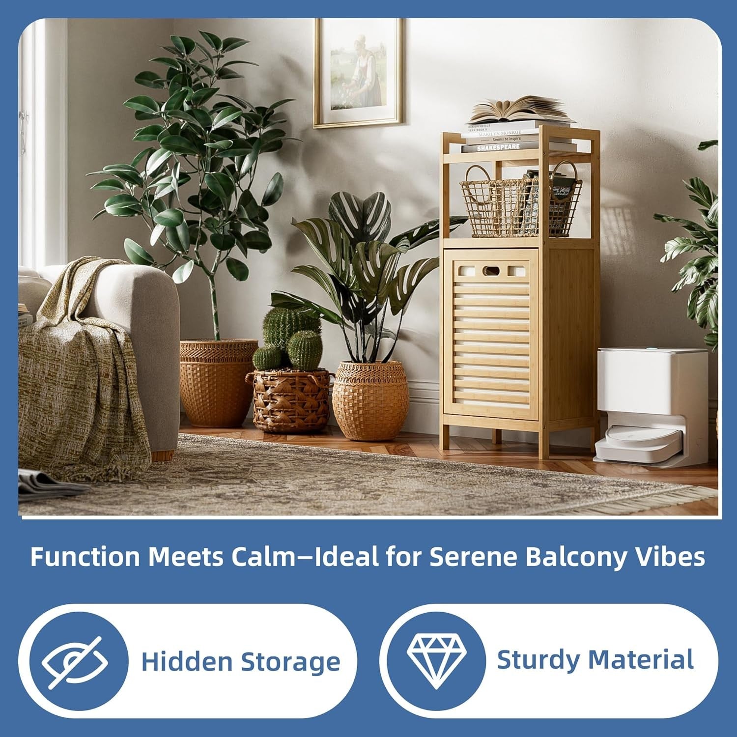 Bamboo Tilt-Out Laundry Hamper with Shelves, Foldable Bag, 30x40x100cm Organizer