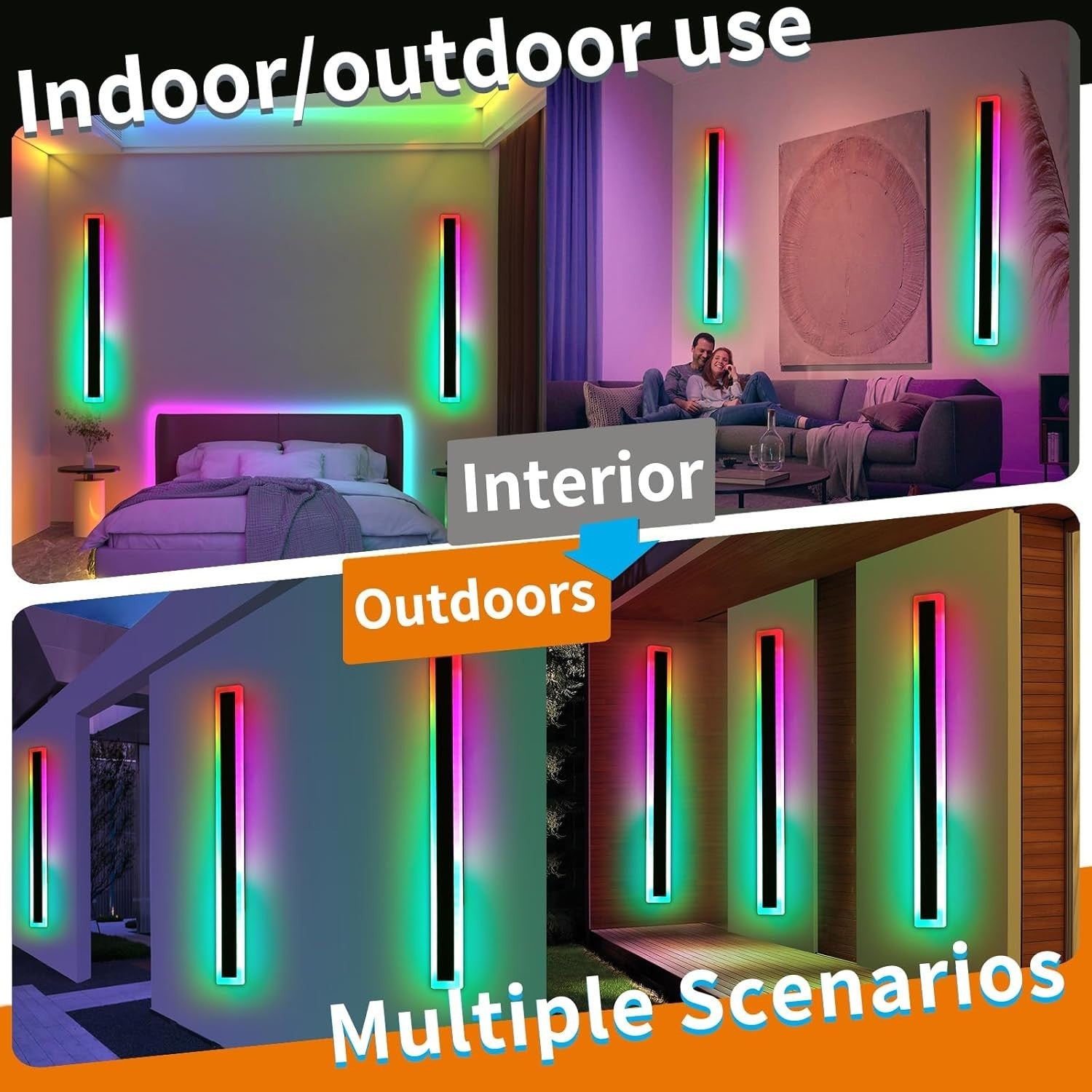 150CM RGB Outdoor Wall Lights Set of 2 Waterproof LED Dimmable Strips