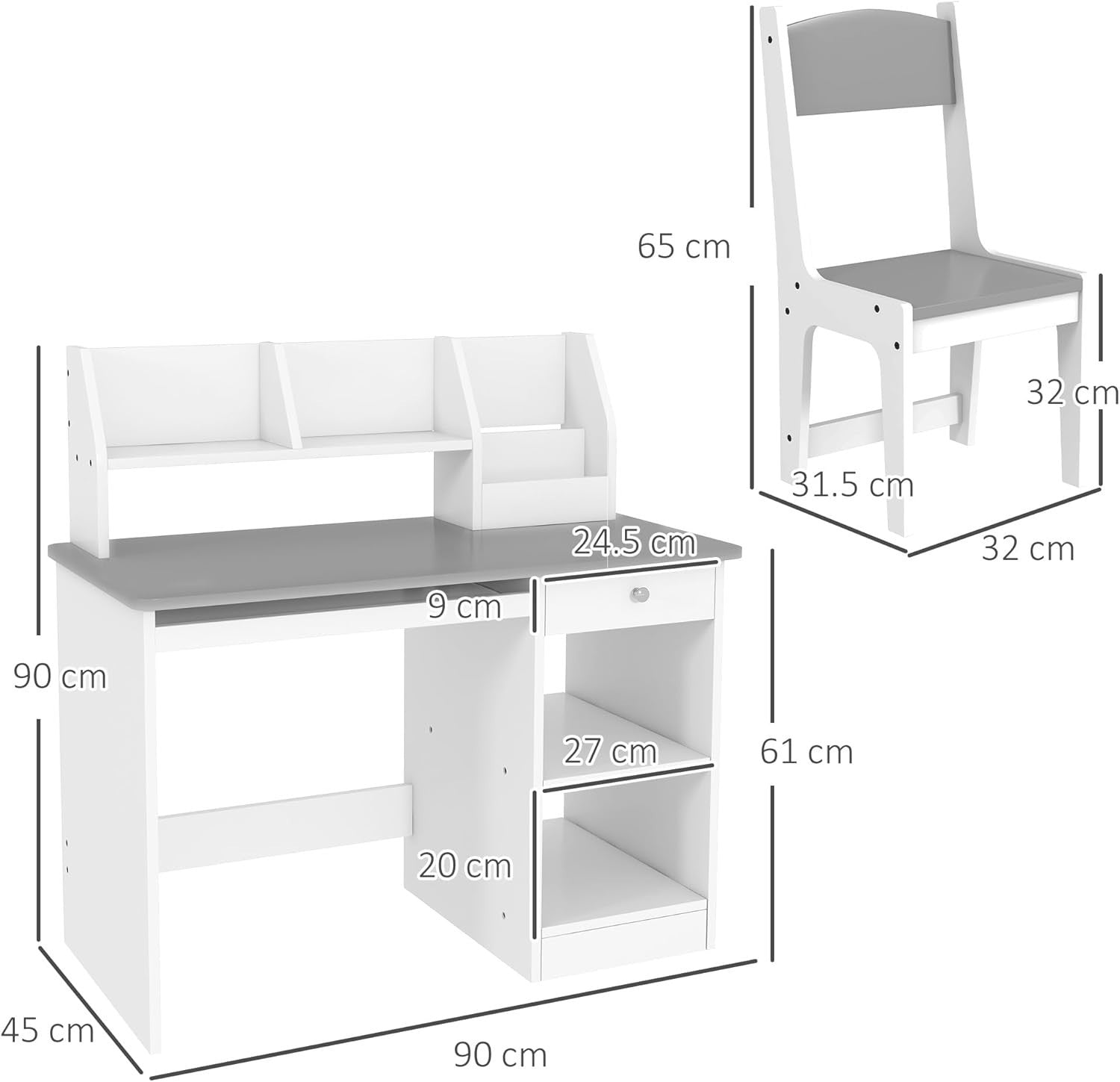 Kids Desk and Chair Set with Storage Drawer Study Table for Ages 5-8 Grey
