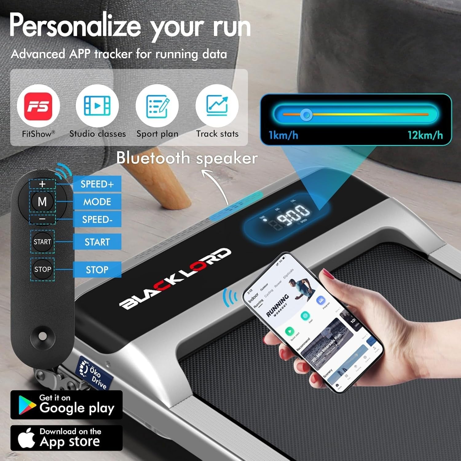 Foldable 3.2HP Treadmill 9% Incline Under Desk Running Machine