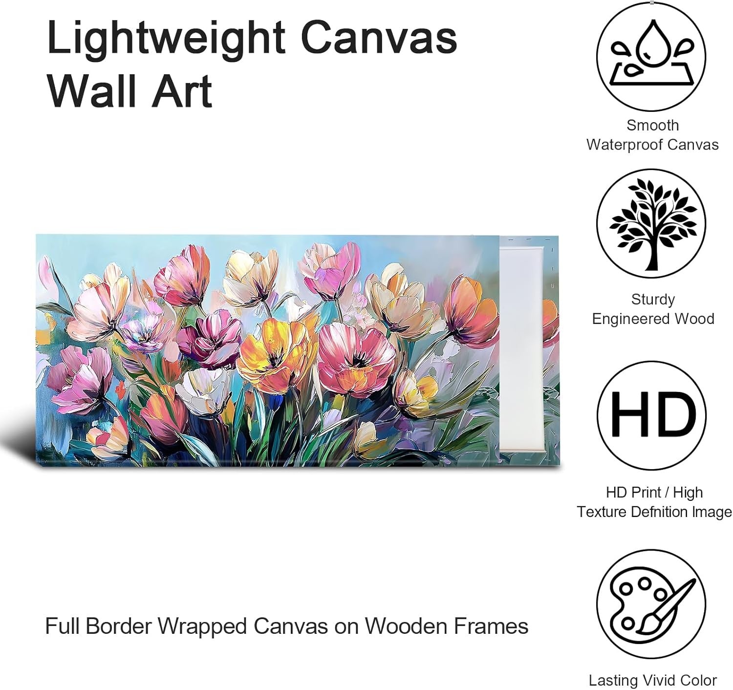 Large Floral Canvas Wall Art Colourful Lilies 120x50cm