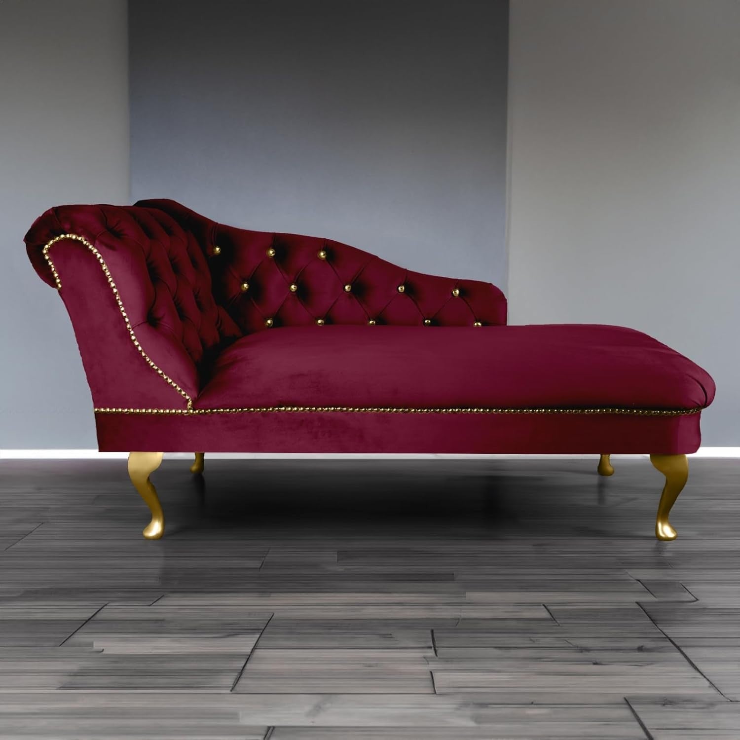 Velvet Chaise Lounge Tufted Accent Sofa Left Hand Wine Red Chair 133cm