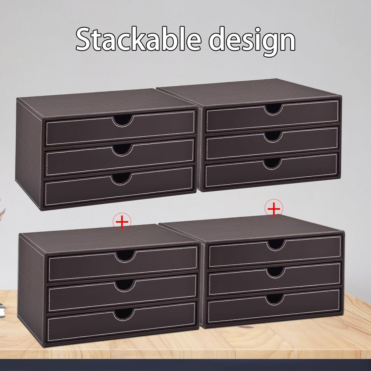 PU Leather 3-Drawer Desk Organizer for Office, Documents, Makeup & More