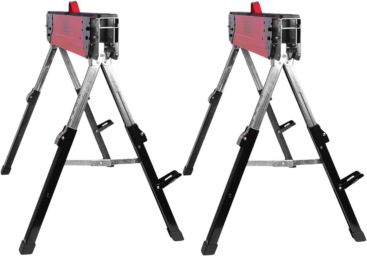 Portable Steel Sawhorse Twin Pack Adjustable Legs Work Table Non-Slip Feet