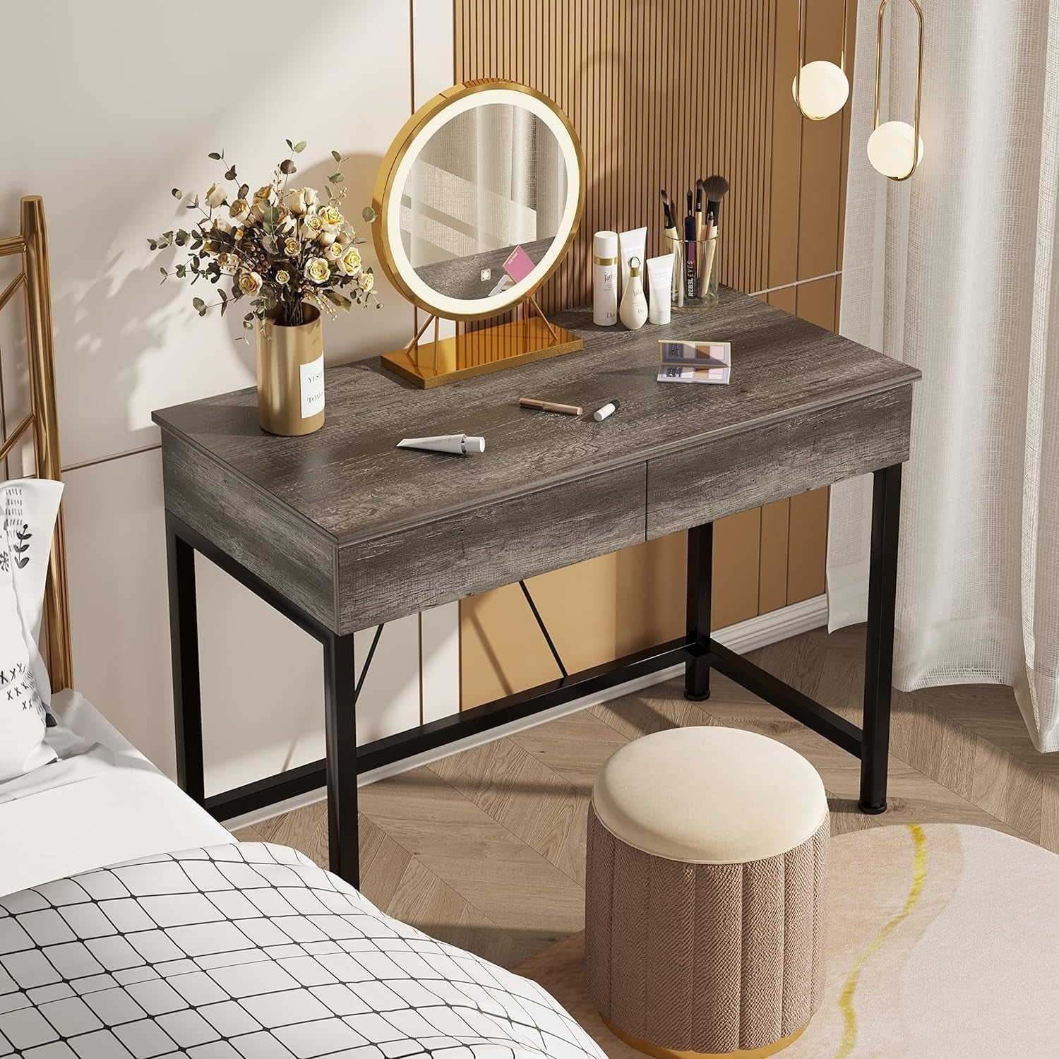 Modern Grey Oak Small Computer Desk 100cm with 2 Drawers & Storage