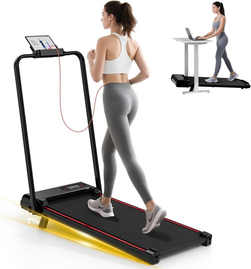 Foldable Walking Pad Treadmill 7% Incline LED Remote Home Office Fitness