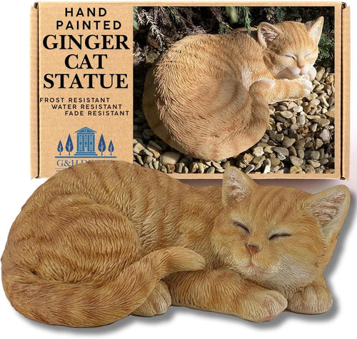Realistic Ginger Sleeping Cat Statue 32cm Resin Weatherproof Garden Ornament