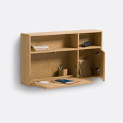 Oak Veneer Cane Wall Desk – 107cm Folding Compact Office Unit with Storage