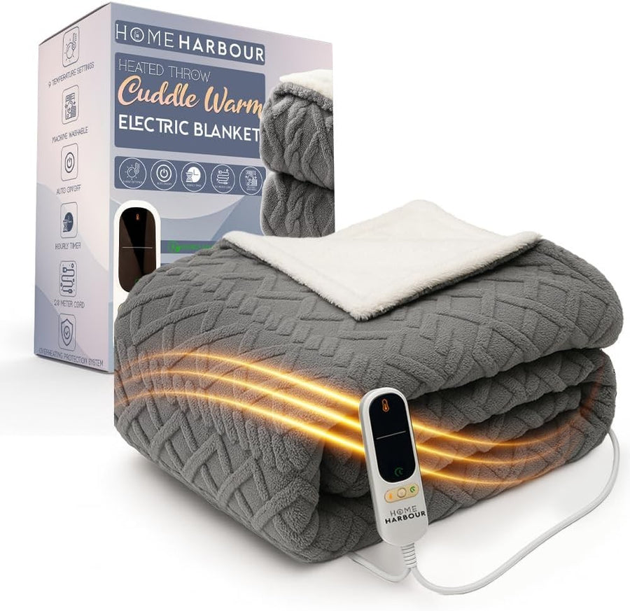 Electric Heated Throw Blanket 180x130cm 9 Heat Timer Sherpa Fleece