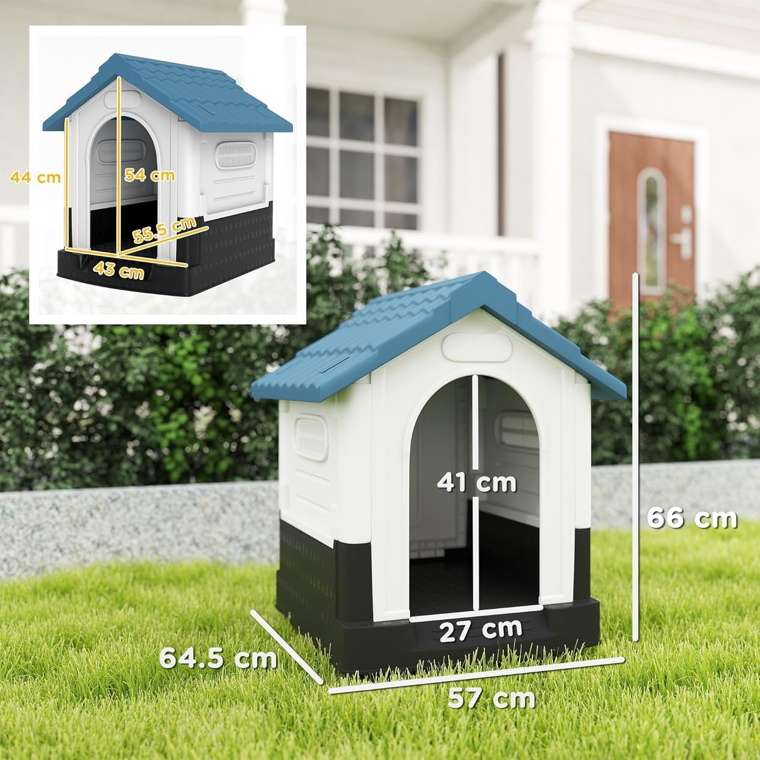 Mini Outdoor Dog House Weatherproof Kennel – Ventilated & Raised Base Blue