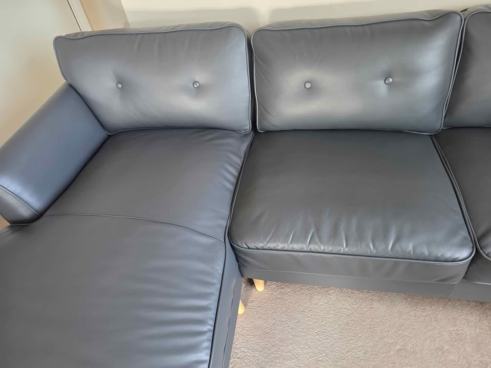 Dark Grey Luxe L-Shape Leather Corner Sofa (PTP)
