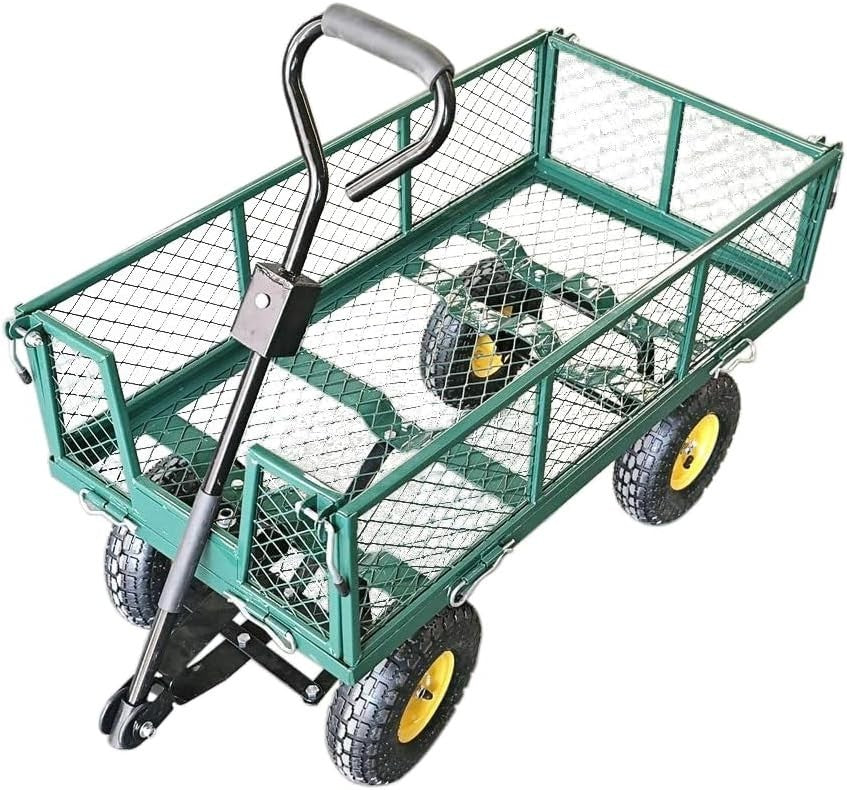 75L Lightweight Garden Dump Cart Wagon with 180° Handle & Pneumatic Wheels Green