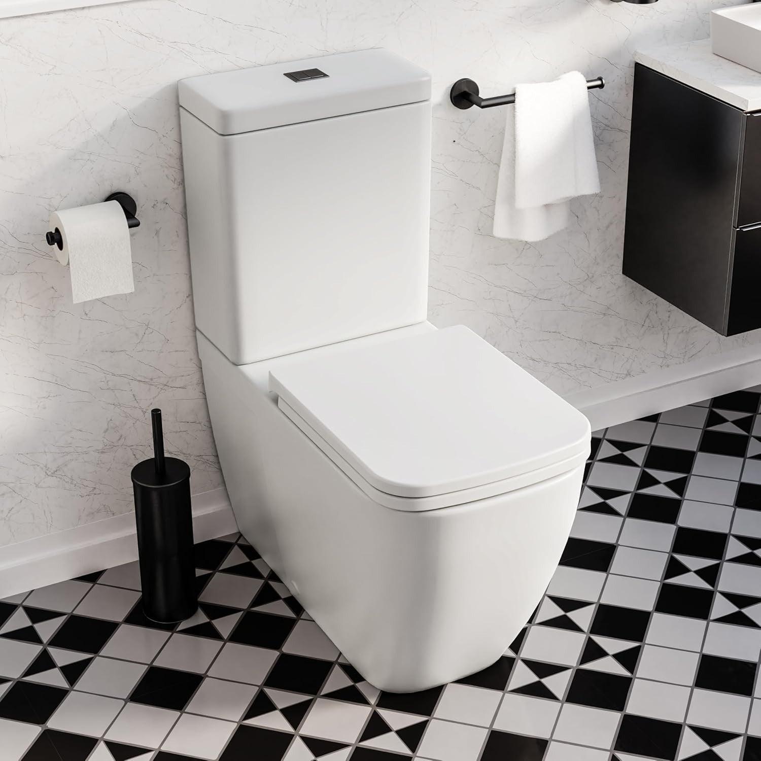 White Square Toilet Seat Soft Close Quick Release Antibacterial Durable