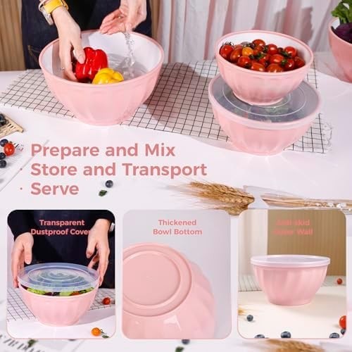 BoxedHome 4-Piece Pink Mixing Bowl Set – Nesting, Lids Included, BPA Free