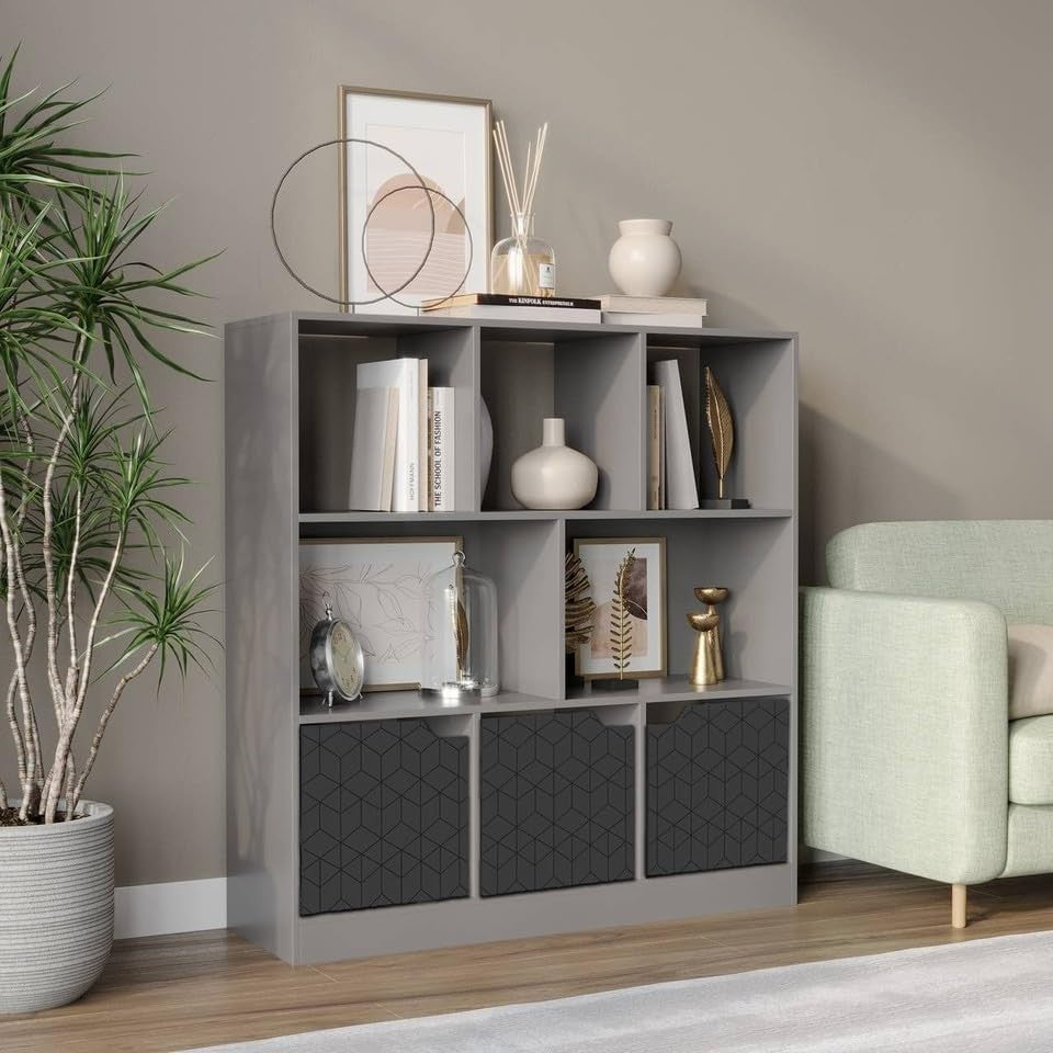 Modern 8 Cube Bookcase with Doors Geo Design Storage Unit for Living Room