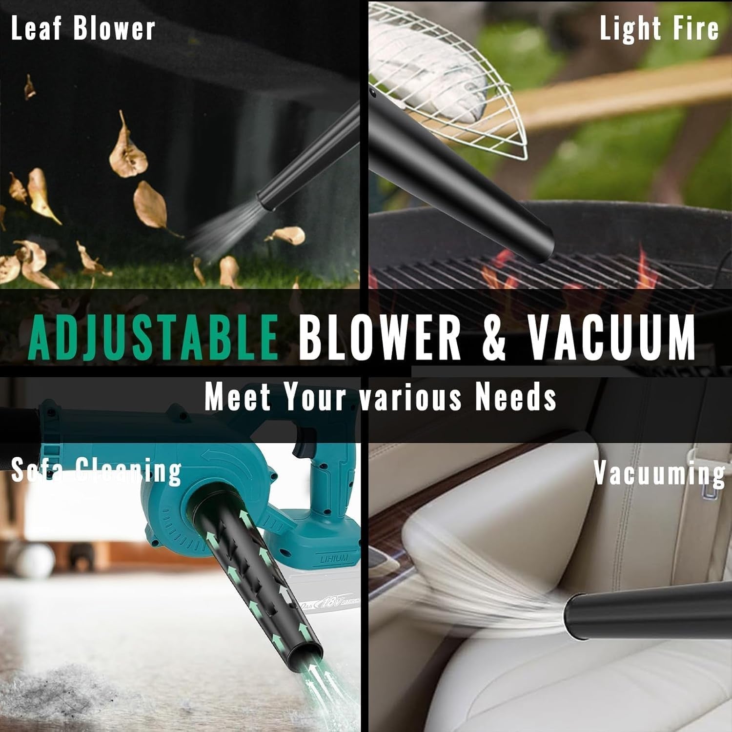 Cordless Leaf Blower Vacuum 18V Dual Battery Handheld Garden Cleaner