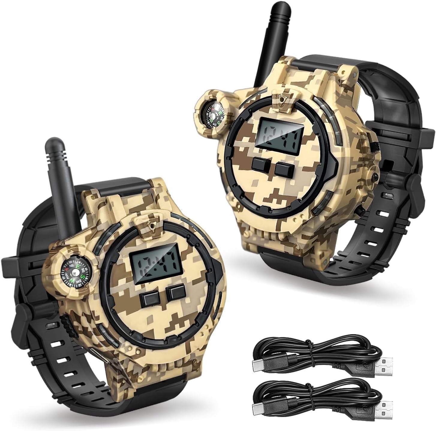 Kids Rechargeable Walkie Talkies 2 Pack Camo Long Range Radio w Flashlight