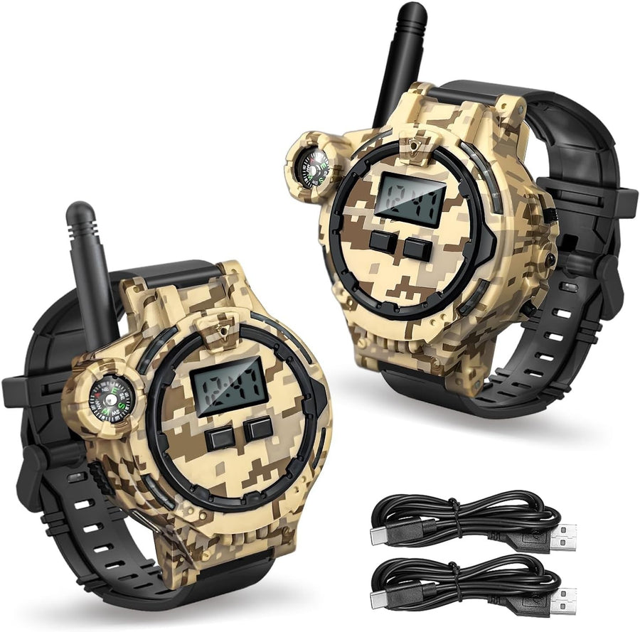 Kids Rechargeable Walkie Talkies 2 Pack Camo Long Range Radio w Flashlight