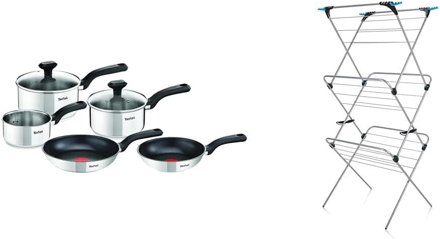 5pcs Stainless Steel Pot and Frying Pans Set & Minky 3 Tier Plus Clothes Airer
