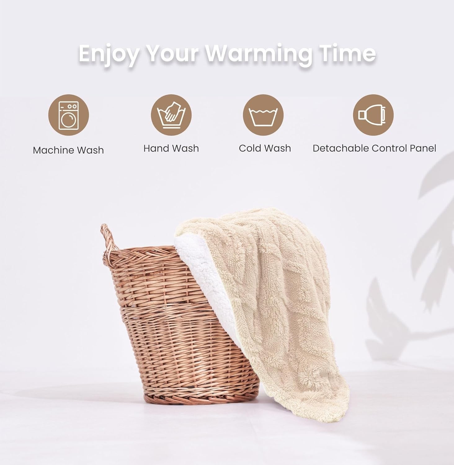 Electric Heated Throw Blanket Soft Large 9 Heat Levels Timer Washable 130x160cm
