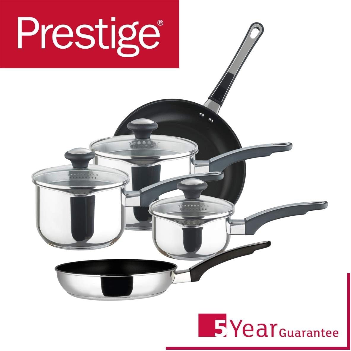 5Pcs Stainless Steel Non stick Cookware Set Induction Oven Safe with Glass Lids