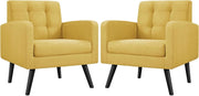 2x Yellow Accent Armchairs | Mid Century Tufted Lounge Chairs Set