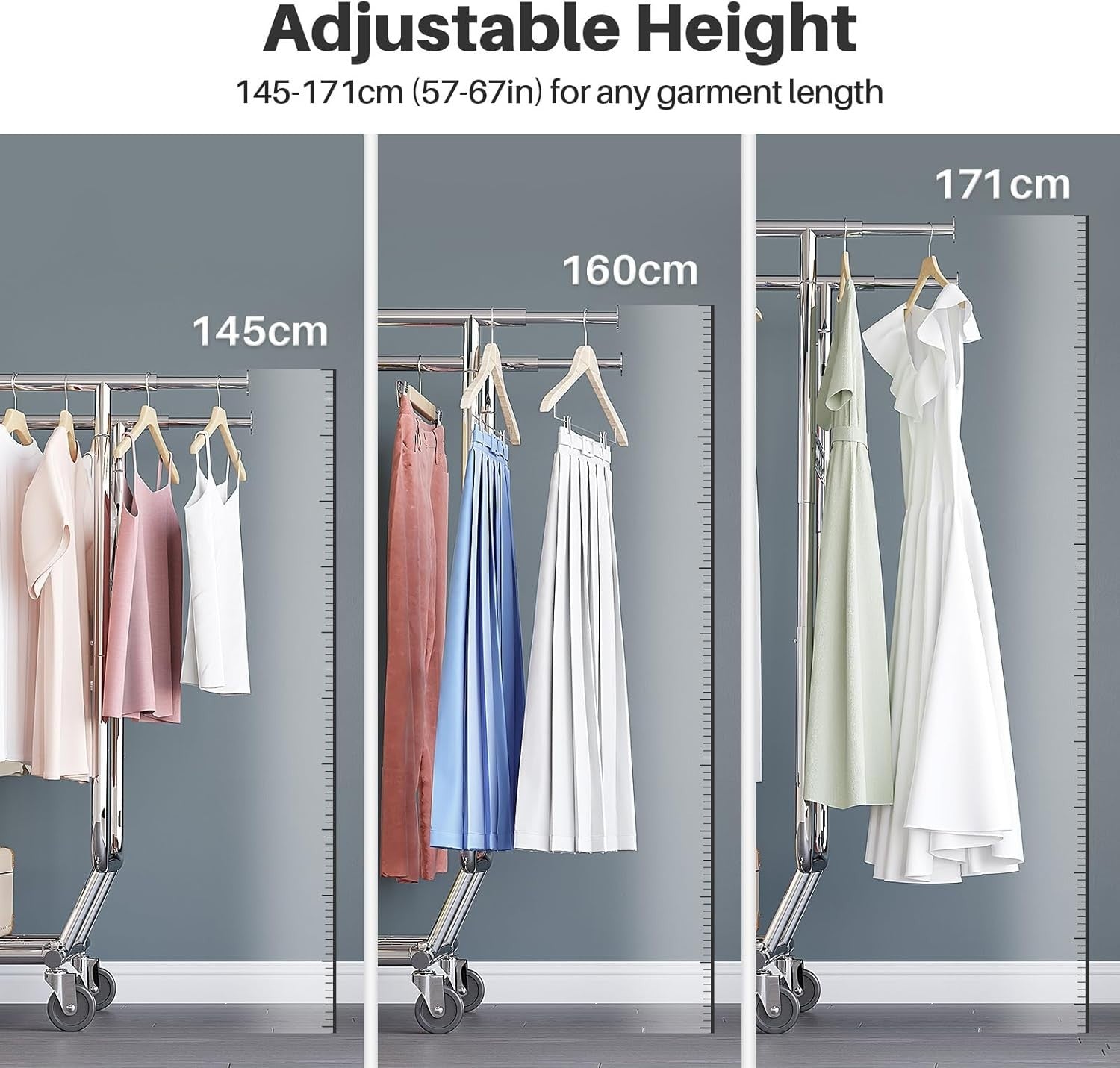 Heavy Duty Double Rail Clothes Rack 650lbs Extendable Silver