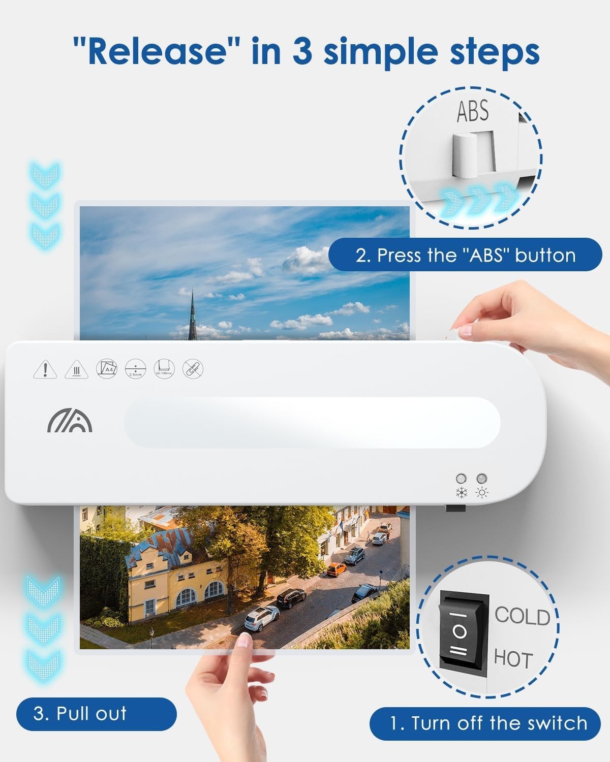 A4 Laminator Hot Cold Fast 90s Warm Up Anti Jam + 50 Pouches