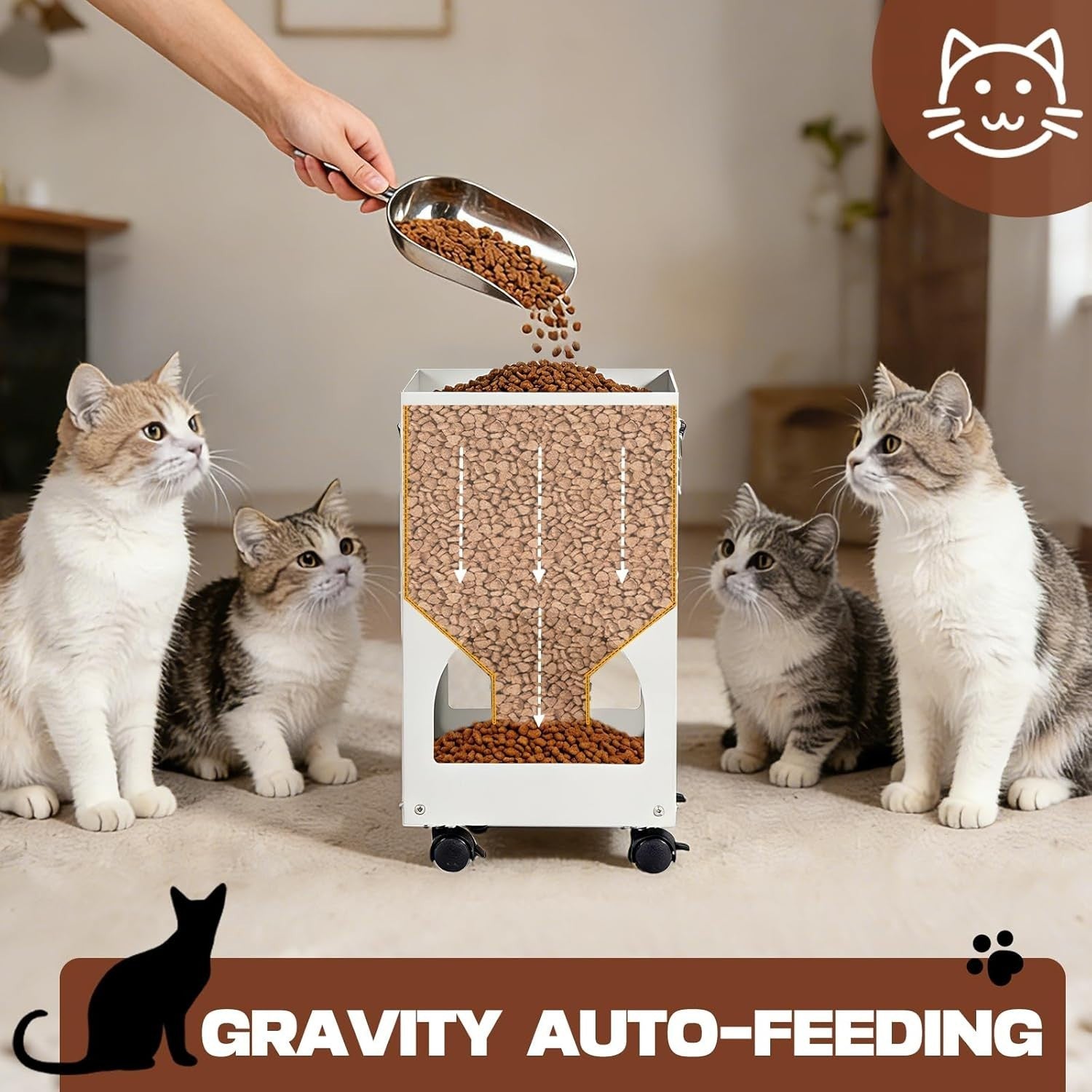 9L Automatic Cat Feeder 4 Bowl Stainless Steel Food Dispenser Station