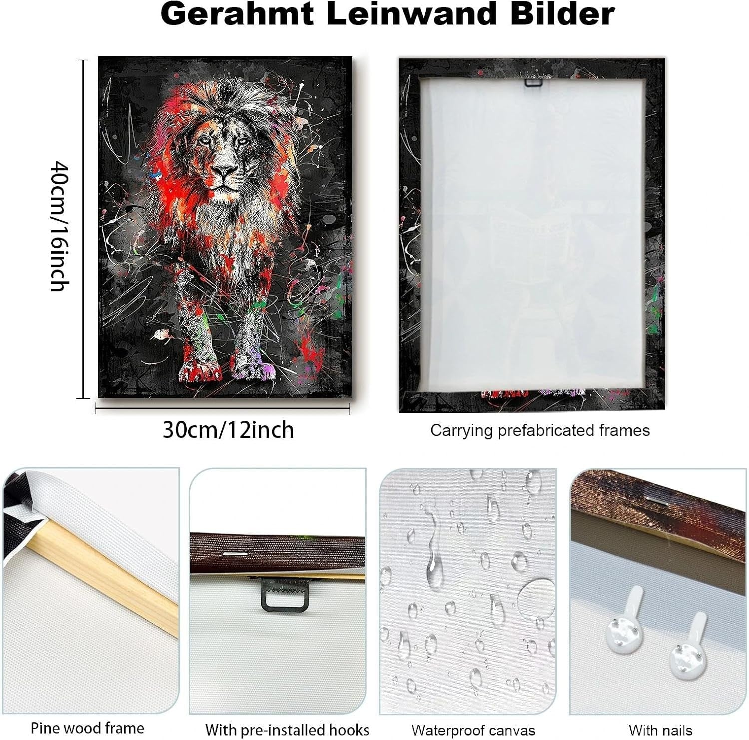 Abstract Lion Canvas Wall Art 12x16" Bold Animal Home Decor Print